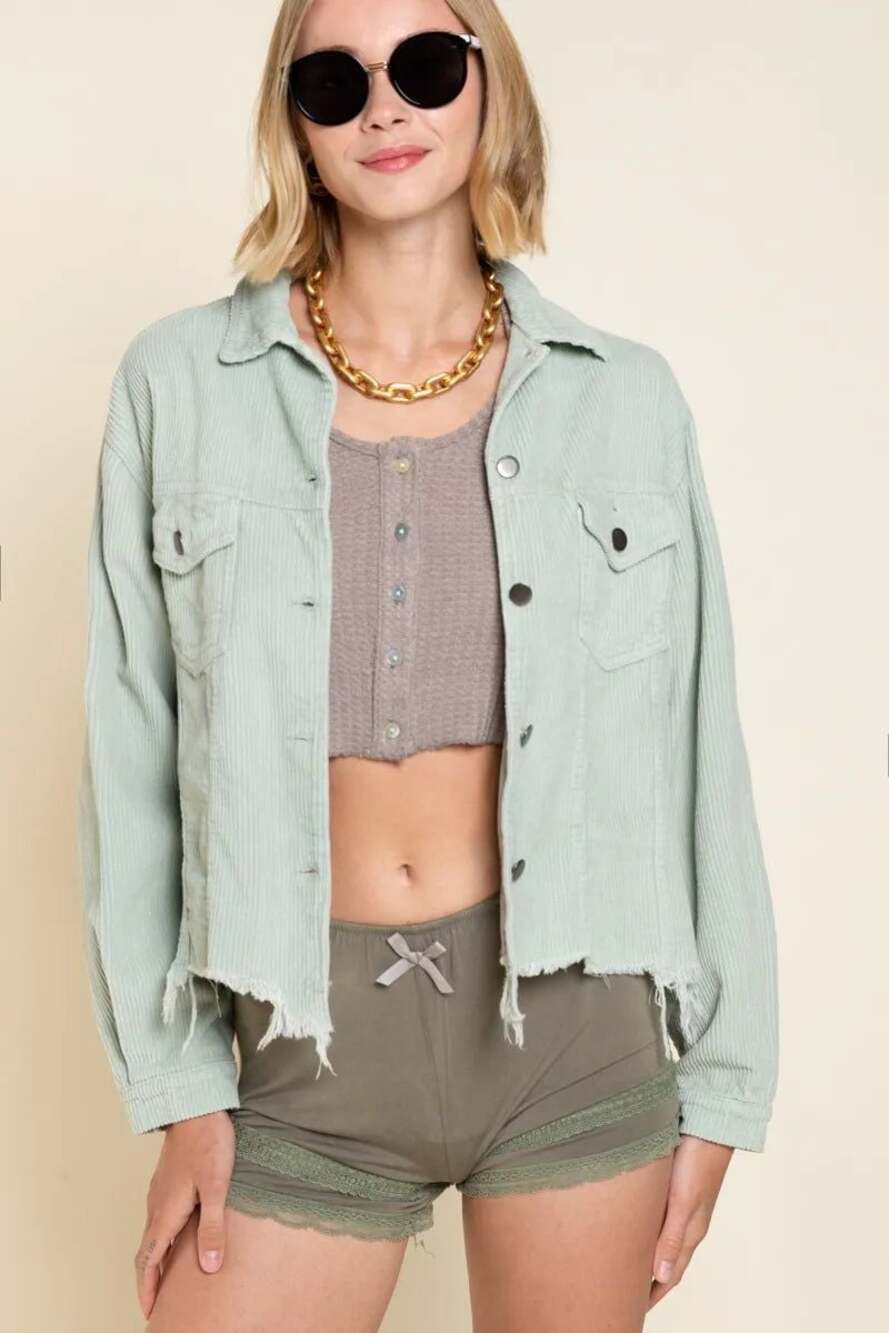 POL Sage Green Corduroy Button Down Jacket Size Large